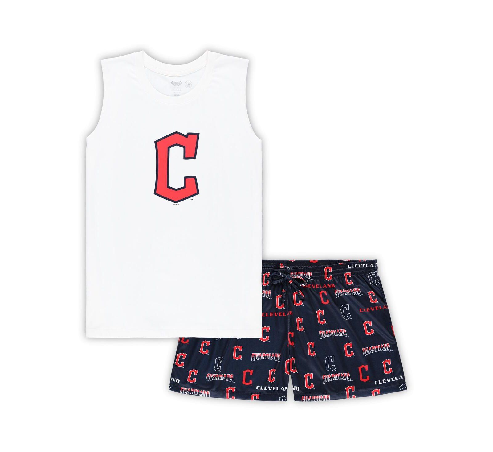 Комплект из топа и шорт Concepts Sport Women's White, Navy Cleveland Guardians Plus Size Tank Top and Shorts Sleep Set