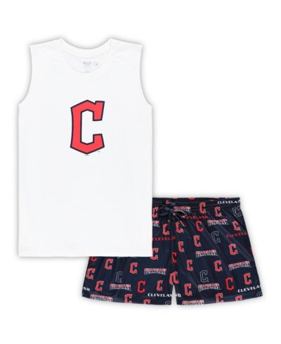 Комплект из топа и шорт Concepts Sport Women's White, Navy Cleveland Guardians Plus Size Tank Top and Shorts Sleep Set