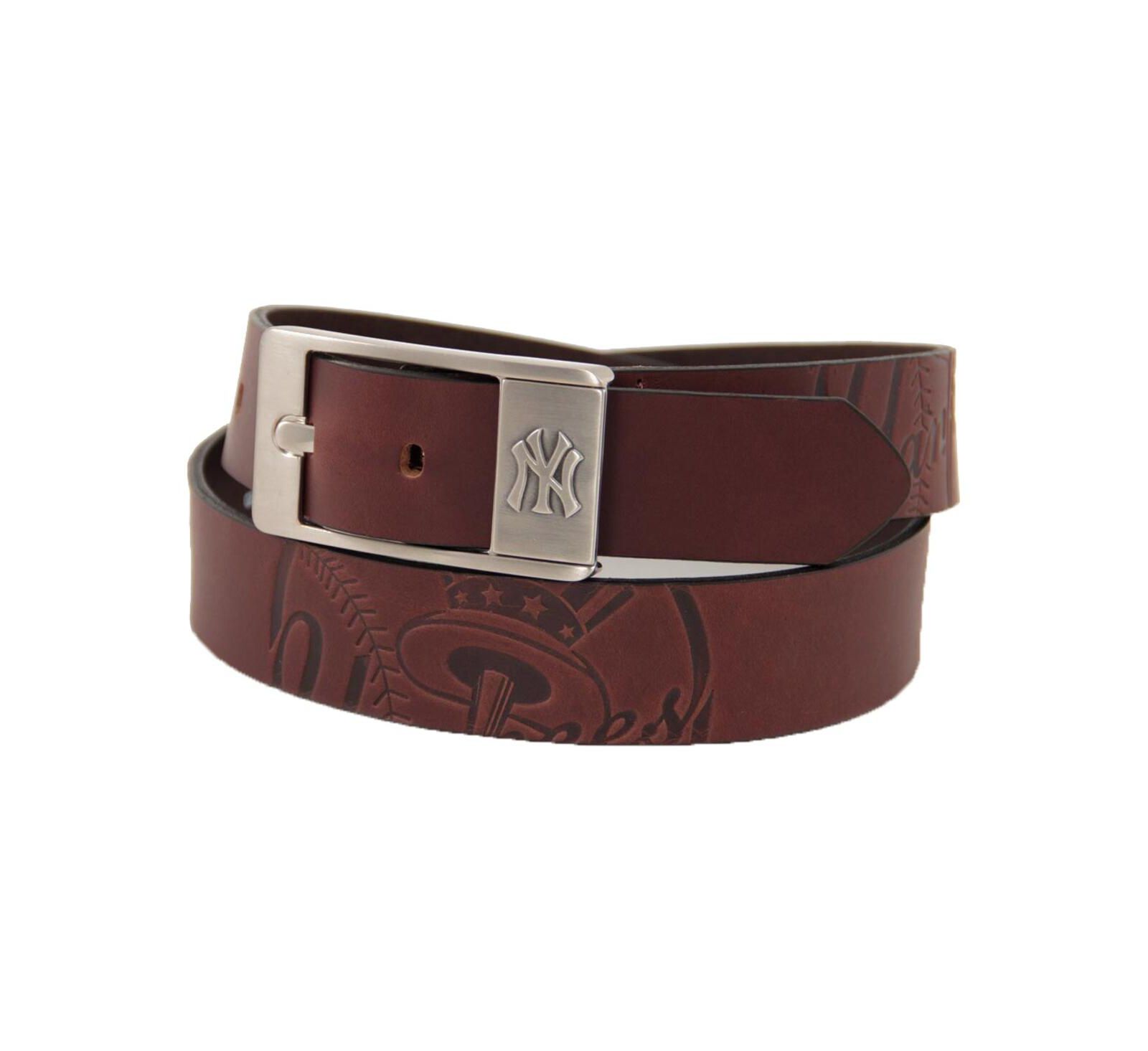 Men's Brown New York Yankees Brandish Leather Belt