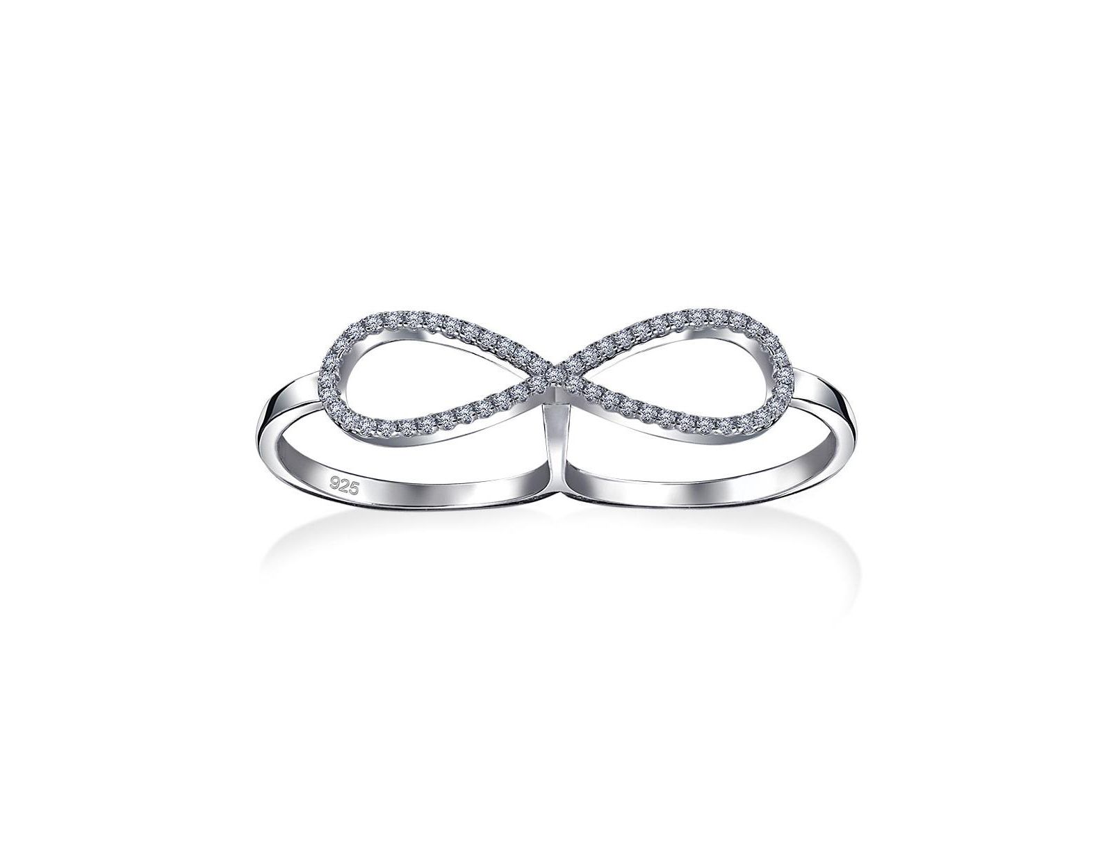 Bling Jewelry Romantic Trendy Statement CZ Pave Infinity Two Finger Ring Sterling Silver