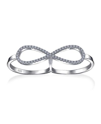 Bling Jewelry Romantic Trendy Statement CZ Pave Infinity Two Finger Ring Sterling Silver