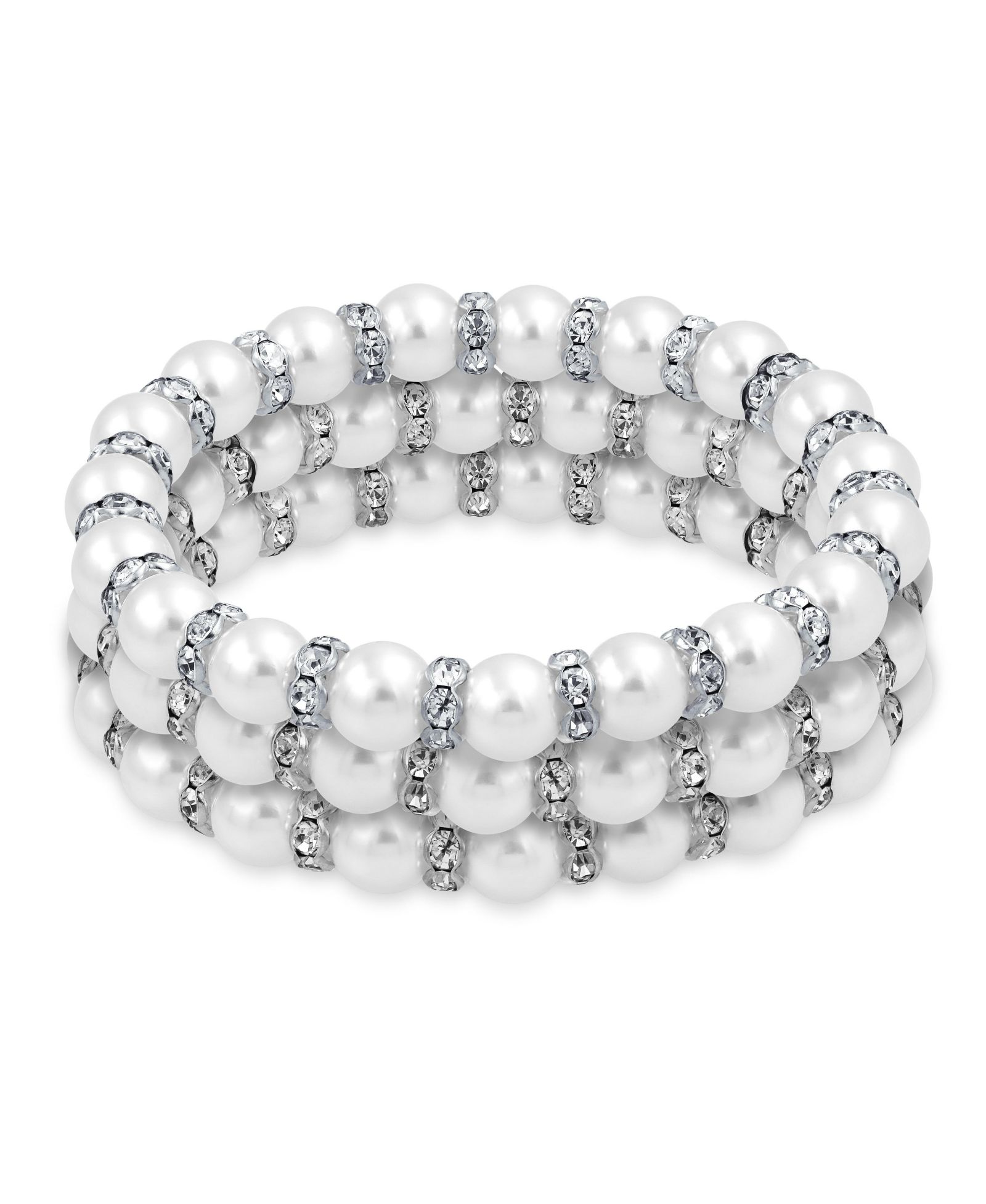 Bling Jewelry Fancy Pink White Faux Pearl Stretch Bracelets & Crystal Spacers (Set of 3)