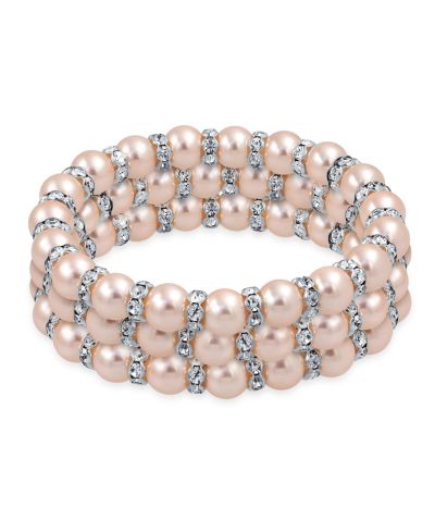 Bling Jewelry Fancy Pink White Faux Pearl Stretch Bracelets & Crystal Spacers (Set of 3)