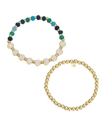 Unwritten Multi Blue Quartz Moon Back Stone and Beaded Stretch Bracelet Set