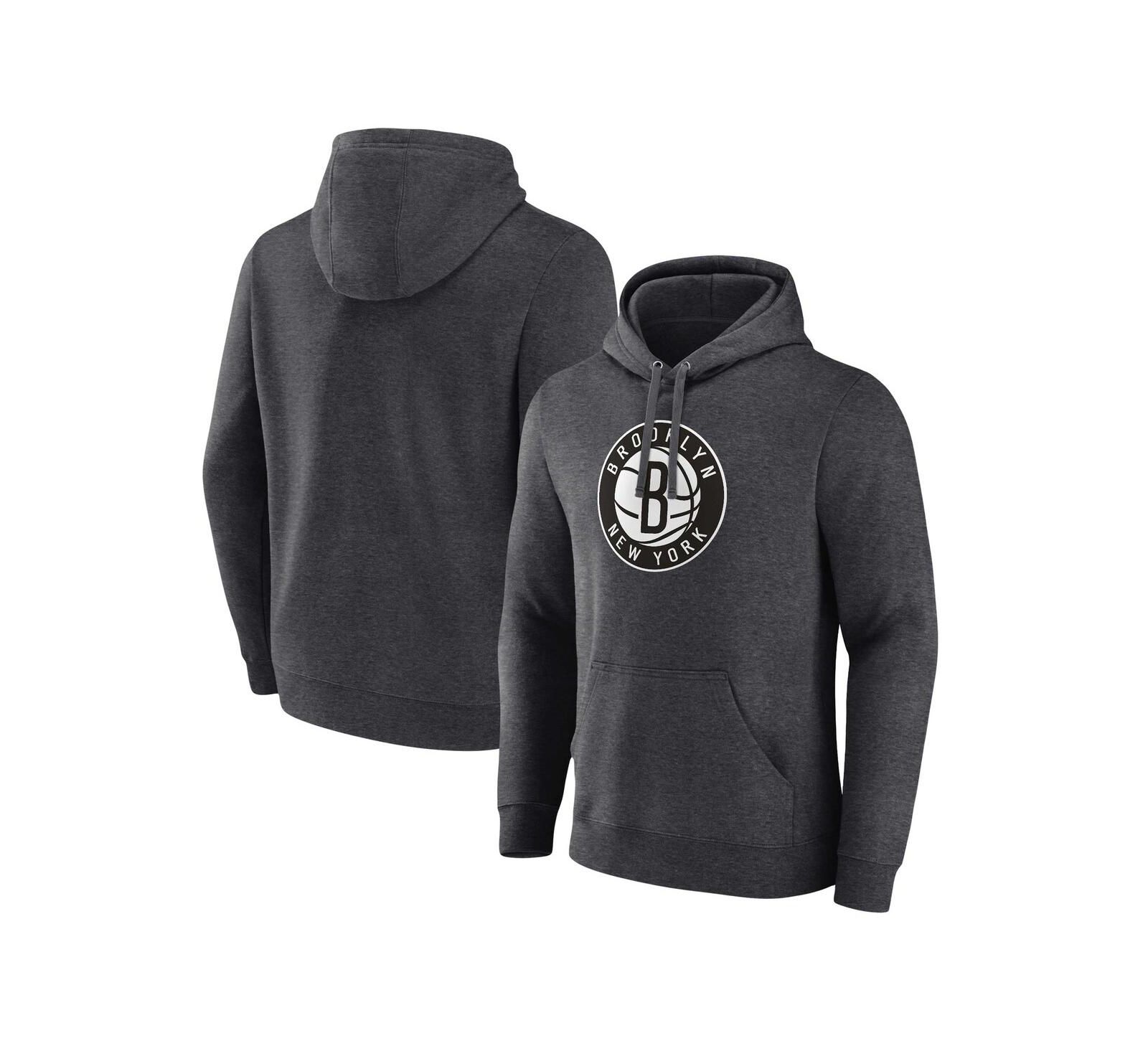 Мужской свитшот Fanatics Heather Charcoal Brooklyn Nets Primary Logo Pullover Hoodie