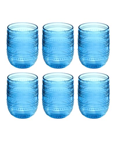 Abode Homewares Beaded Stemless Cobalt Glasses, Set of 6