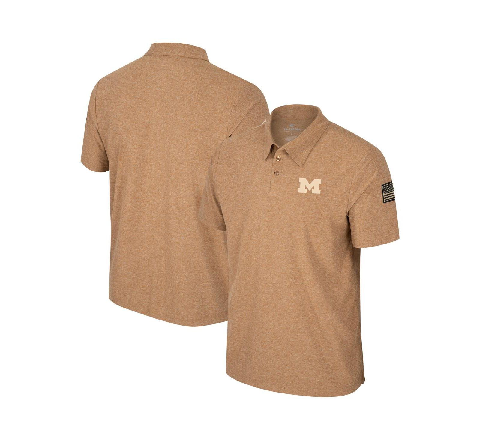 Мужская рубашка-поло Colosseum Khaki Michigan Wolverines OHT Military-Inspired Appreciation Cloud Jersey Desert Polo Shirt