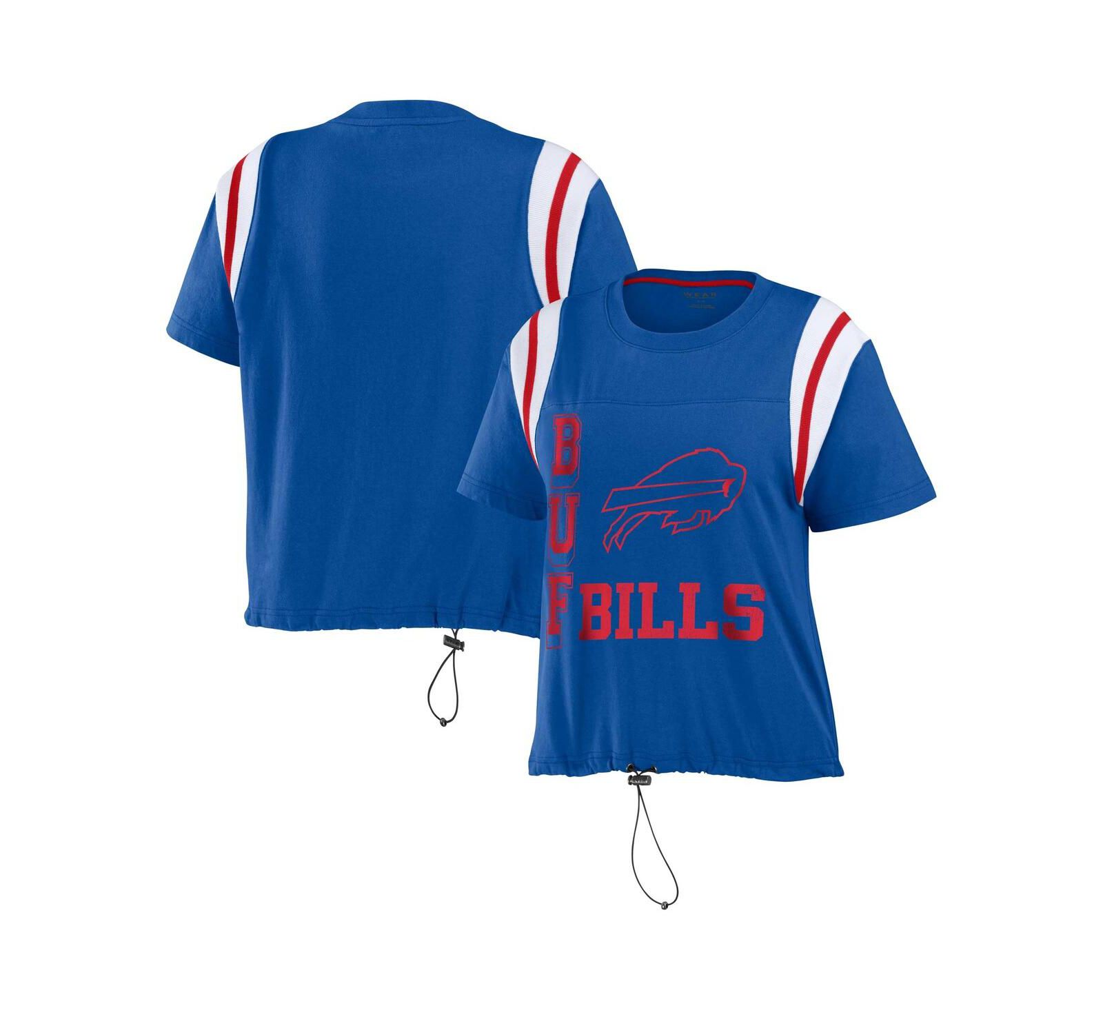 Women's WEAR by Erin Andrews Royal Distressed Buffalo Bills Cinched Colorblock T-shirt
