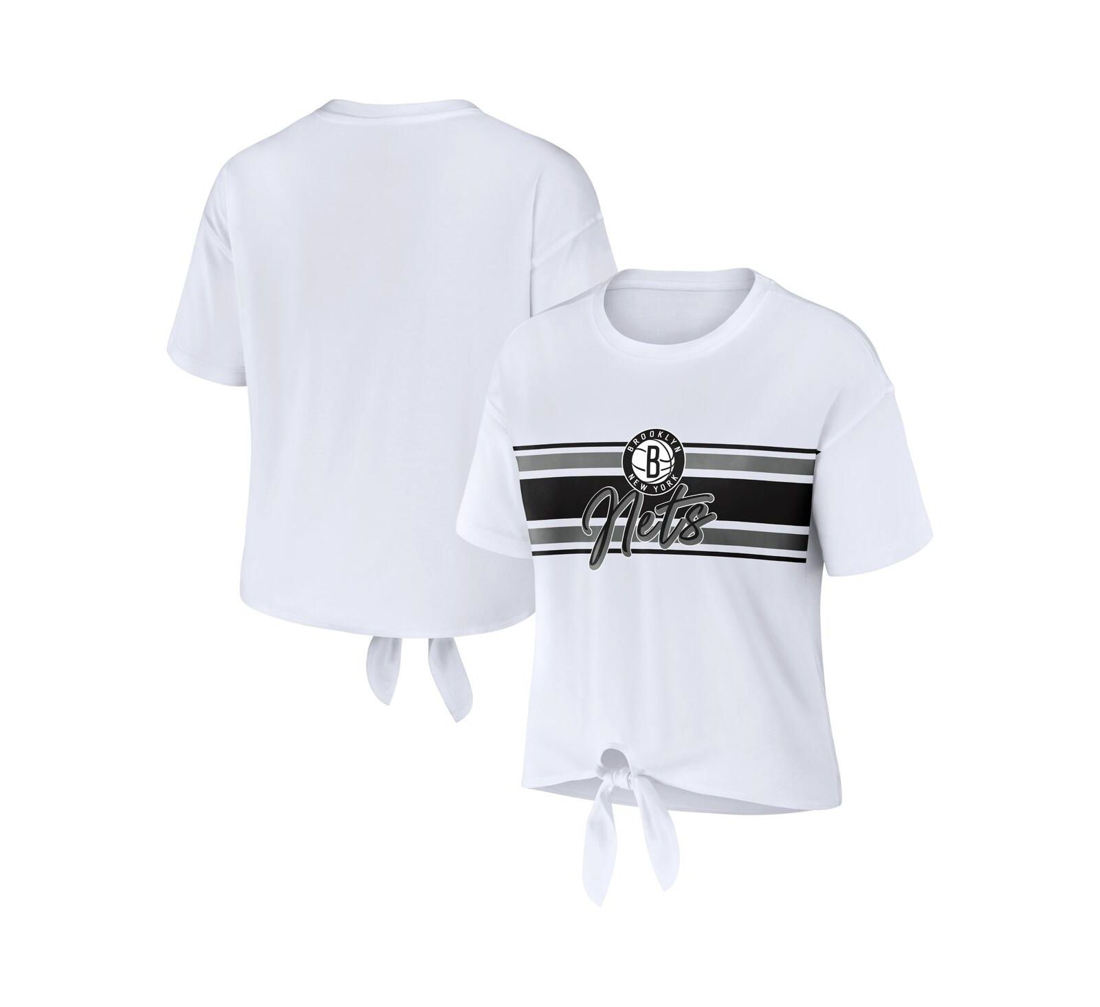 Women's WEAR by Erin Andrews White Brooklyn Nets Tie-Front T-shirt