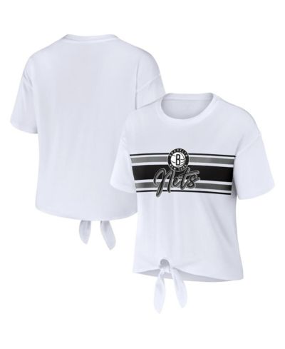 Women's WEAR by Erin Andrews White Brooklyn Nets Tie-Front T-shirt