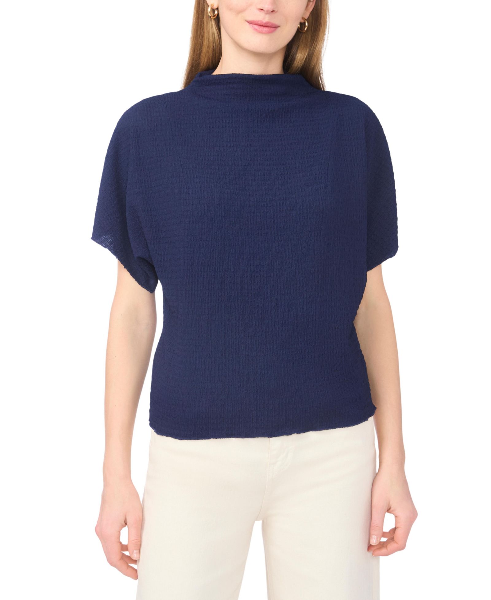 Vince Camuto Women's Textured High Neck Wide Sleeve Top