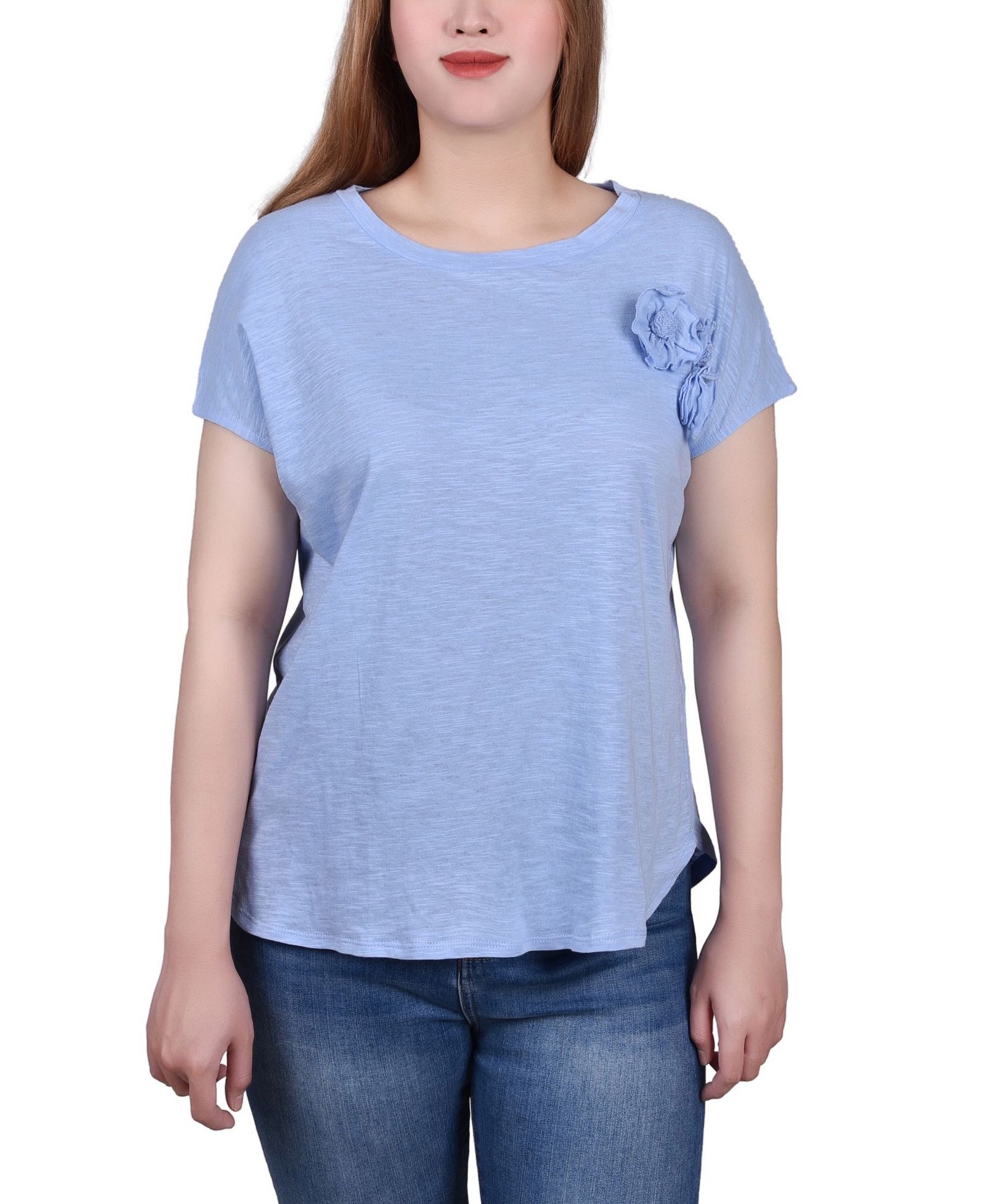 NY Collection Petite Short Sleeve Slub Knit Top