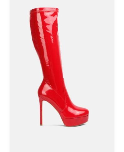 London Rag Womens Shawtie High Heel Stretch Patent Calf Boots