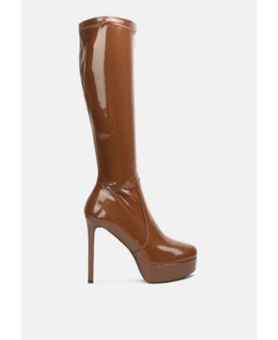 London Rag Womens Shawtie High Heel Stretch Patent Calf Boots