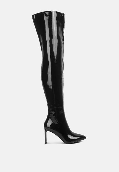 London Rag Women's Minkles Patent Pu Long Slim Block Heeled Boots
