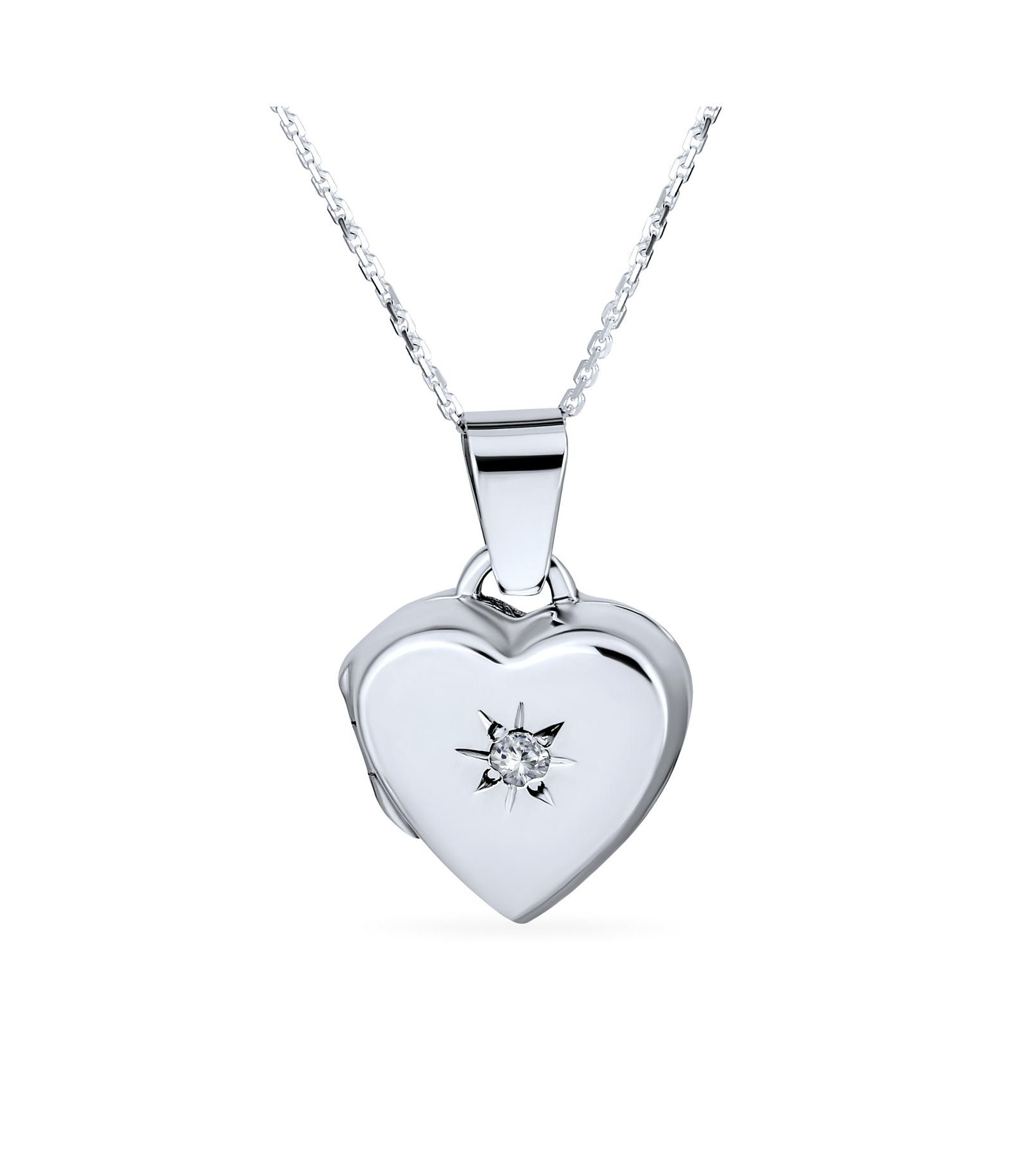 Bling Jewelry Vintage CZ Floral Heart Photo Locket Pendant Necklace .925 Sterling Silver