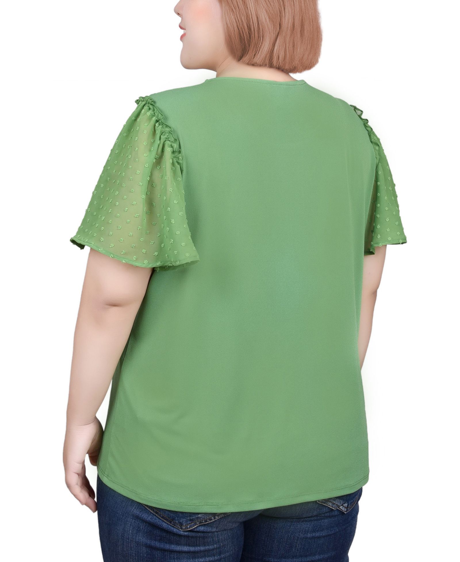 Топ NY Collection Plus Size Clip Dot Flutter Sleeve