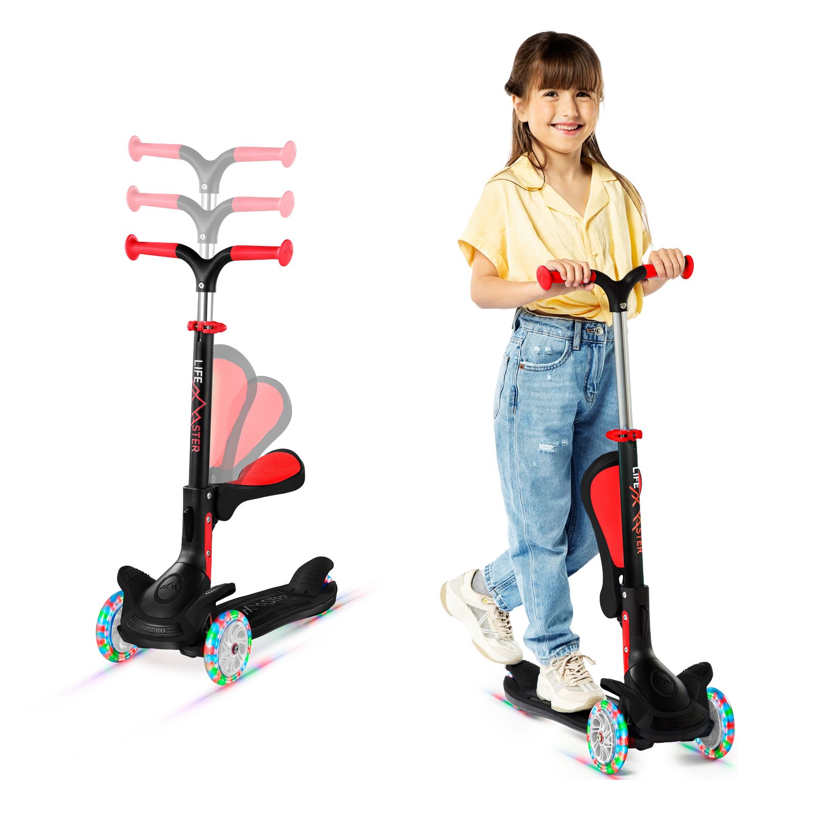 3-Wheel Kids Scooter with Foldable Seat, Adjustable Handlebar, LED Wheels & Anti-Slip Deck, Purple