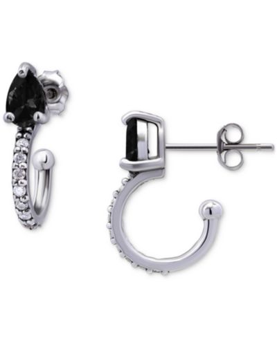 Giani Bernini Black & White Cubic Zirconia Pear Small Hoop Earrings in 18k Gold-Plated Sterling Silver, 0.75", Created for Macy's