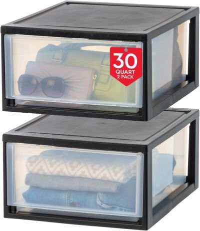 IRIS USA 30 Qt. штабелируемые пластиковые контейнеры-органайзеры с прозрачными дверцами, 2 шт.