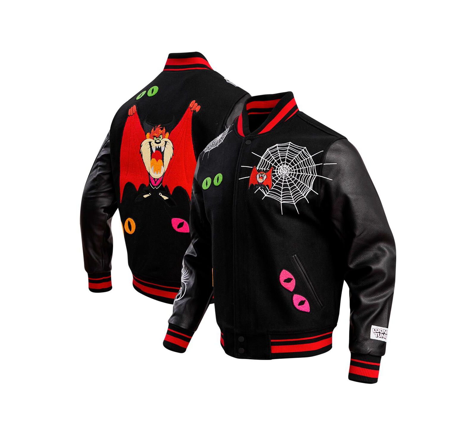 Men's Freeze Max Black Looney Tunes Taz Dracula Varsity Full-Snap Jacket