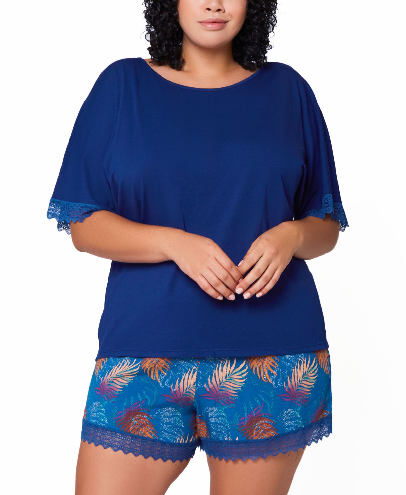 Пижамный комплект iCollection Plus Size, 2 части, с кружевной отделкой