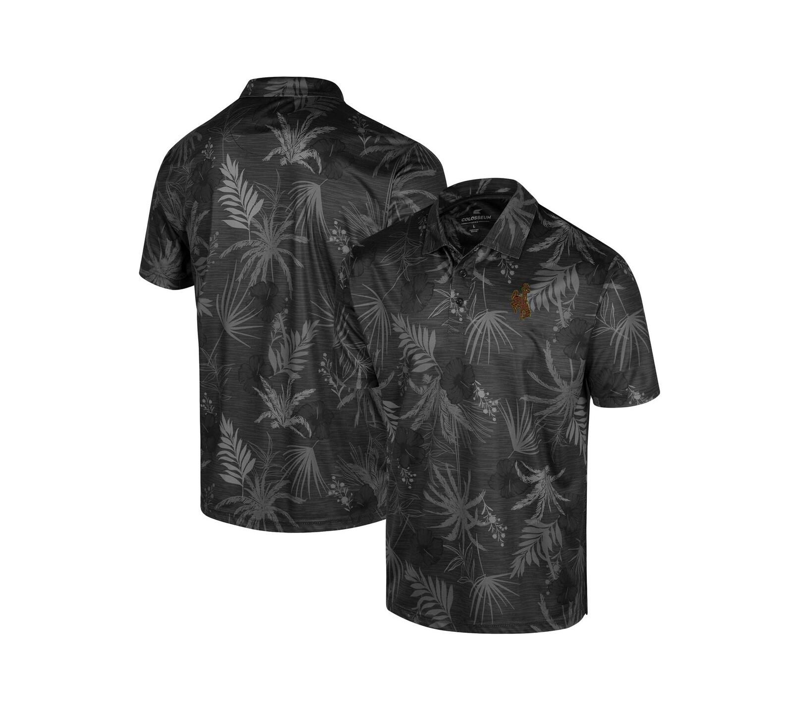 Men's Colosseum Black Wyoming Cowboys Palms Team Polo Shirt