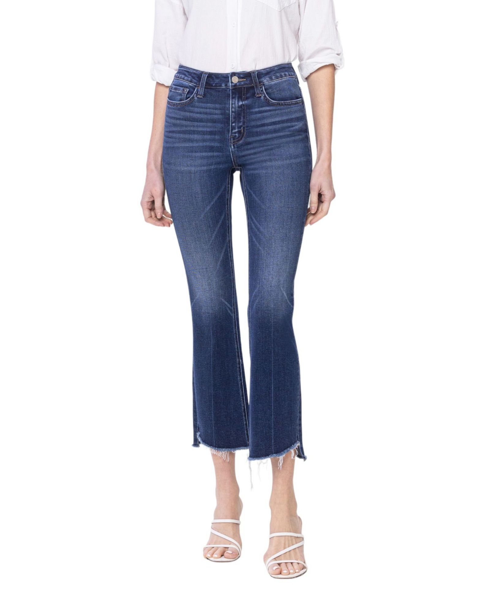 Vervet Women's High Rise Raw Step Hem Kick Flare Jeans