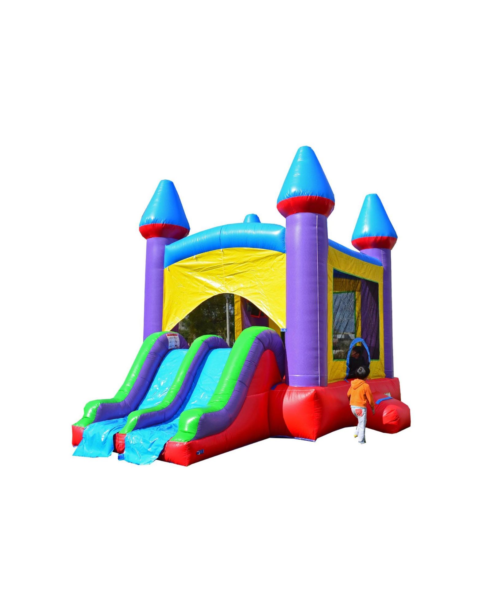 Батут HERO Kiddo Jelly Bean Castle коммерческого класса с двойной горкой и баскетбольным кольцом, вмещает до 7 игроков, для детей от 3 лет