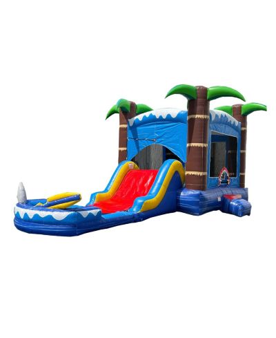 HERO Kiddo Ocean Shark Commercial Bounce House Water Slide w/ Splash Pool & Blower, Basketball Hoop, Wet/Dry, Indoor/Outdoor