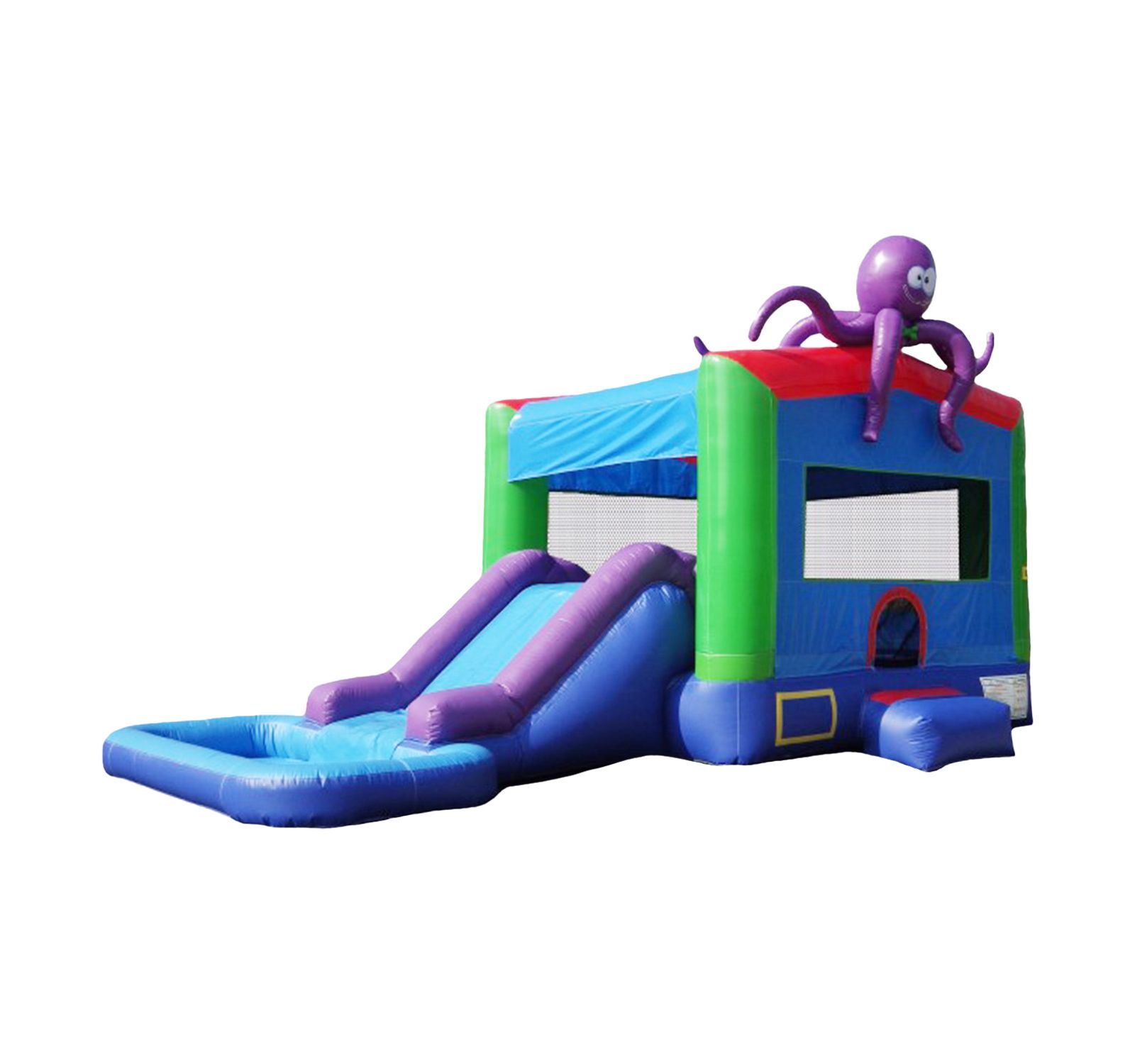 Коммерческий надувной водный батут-горка HERO Kiddo Octopus с бассейном для детей и взрослых, комбинированный сухой и мокрый, с баскетбольным кольцом