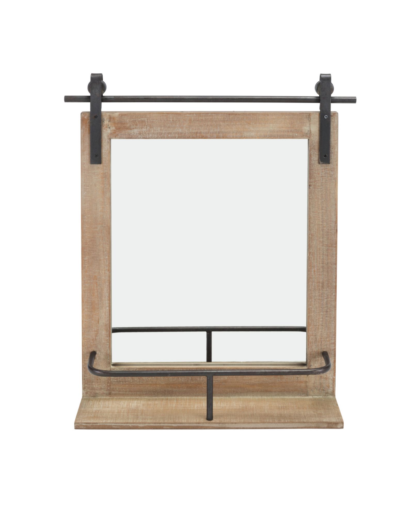 Danya B Wood-Framed Wall Vanity Mirror with Shelf and Iron Hardware