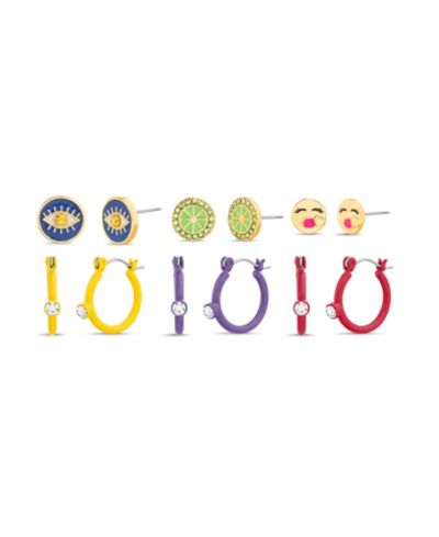 Набор серег Kensie Cubic Zirconia Evil Eye, Lime and Kiss Emoji Stud и Hoop