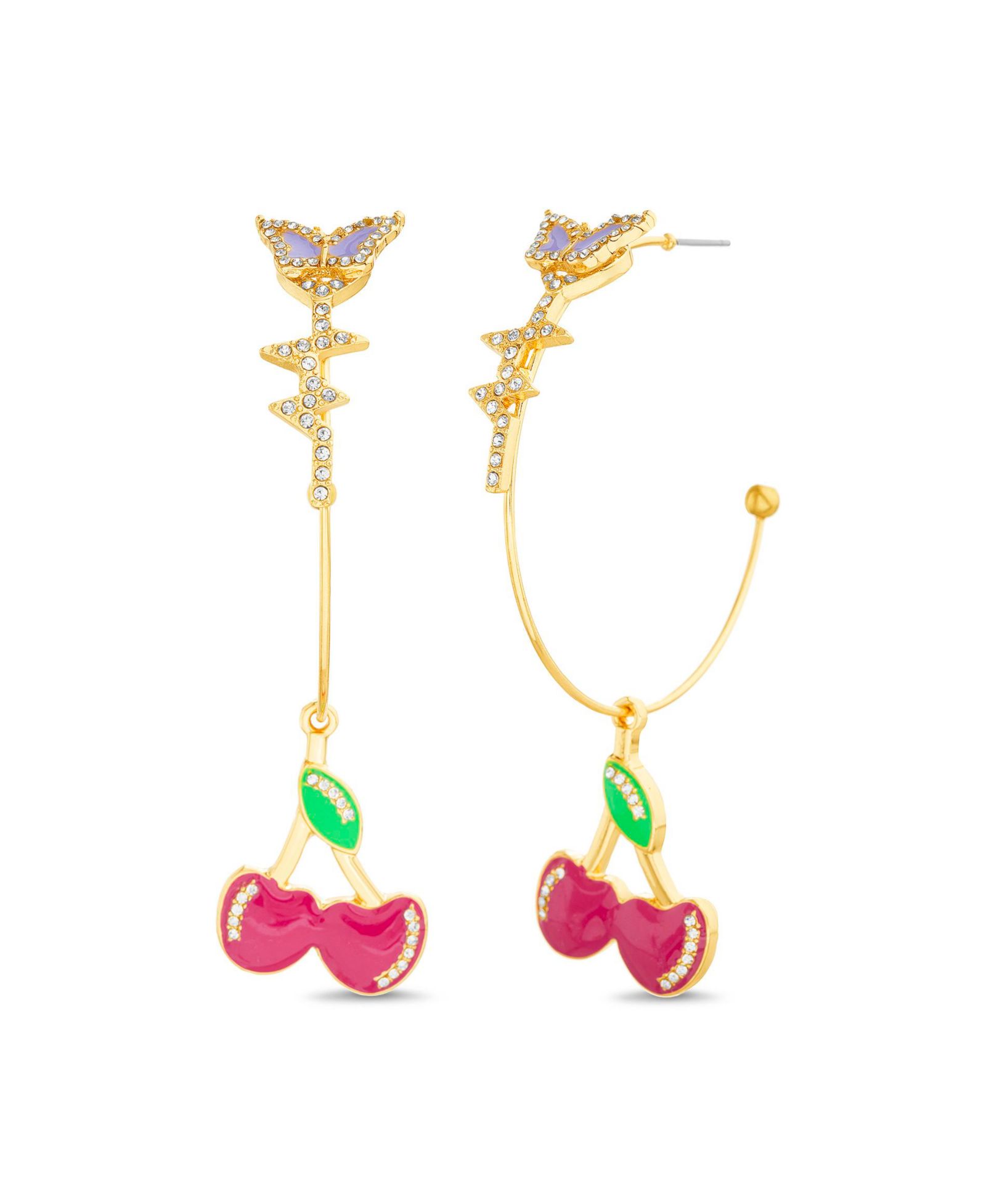Kensie серьги-кольца Butterfly Hoop Earring with Cherry Dangle Charm