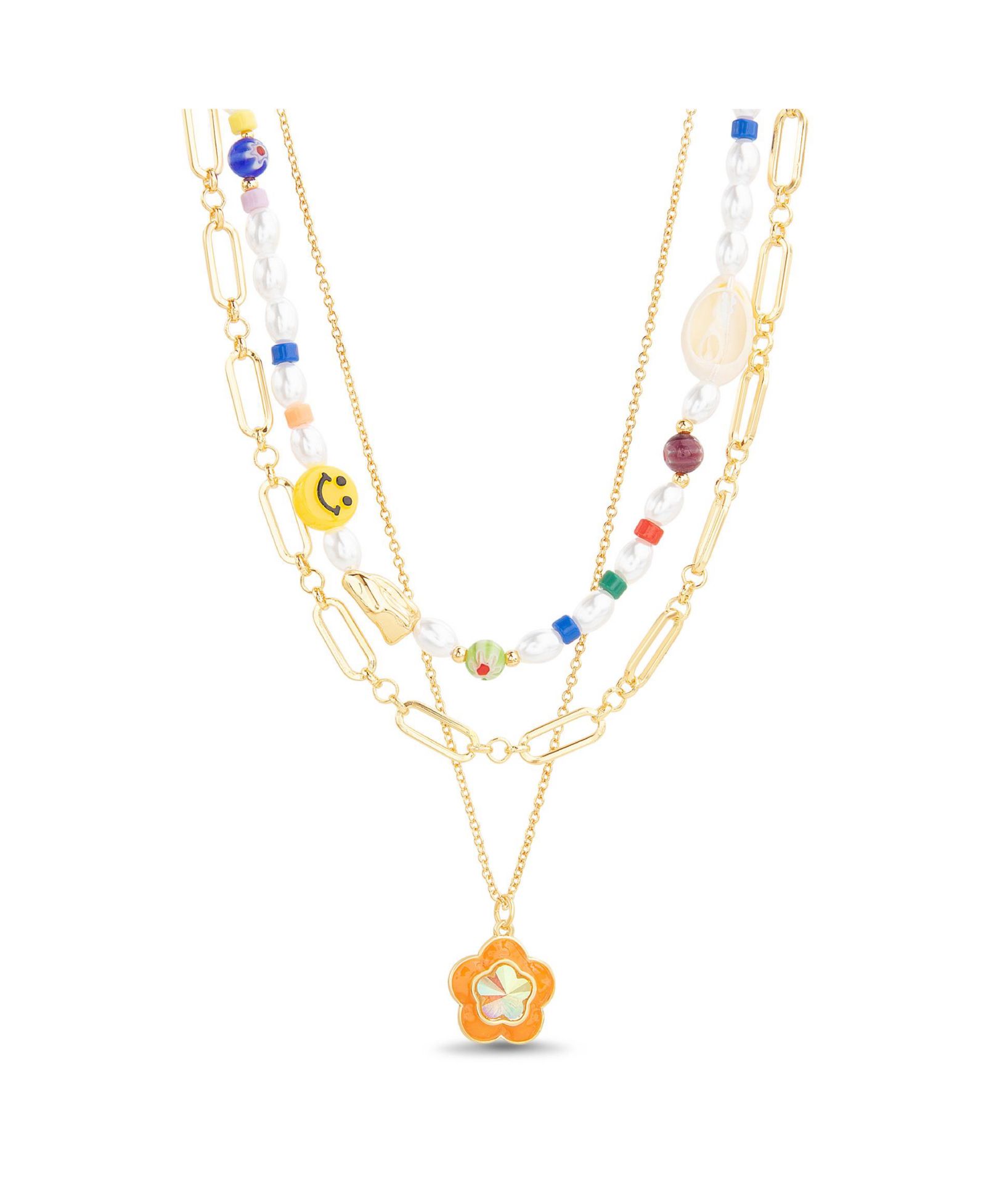 Комплект из 3 ожерелий Kensie Mixed Beaded and Chain с подвеской-цветком