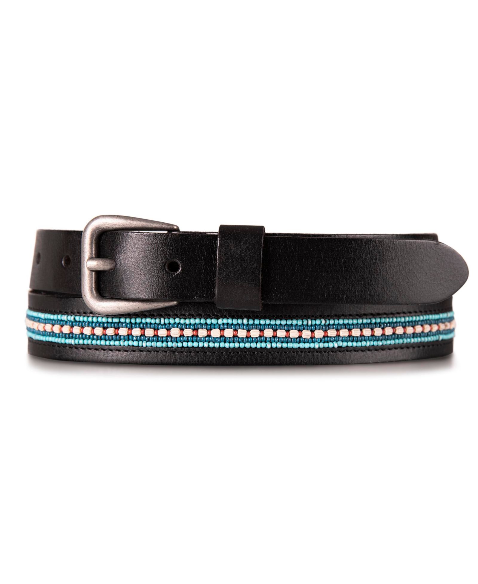 Lucky Brand Turquoise Beaded Stripe Leather Belt