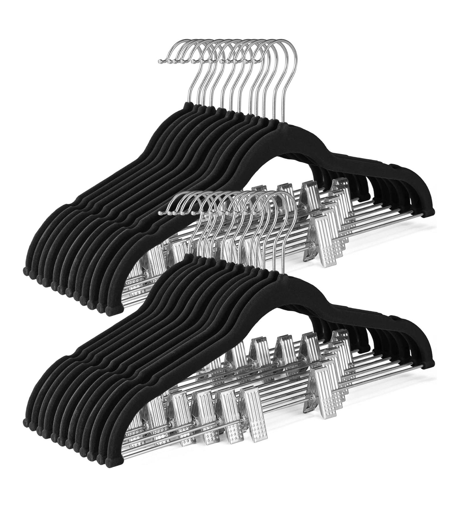 HOUSE DAY Velvet Skirt & Pant Hangers with Adjustable Clips Black 24 Pack