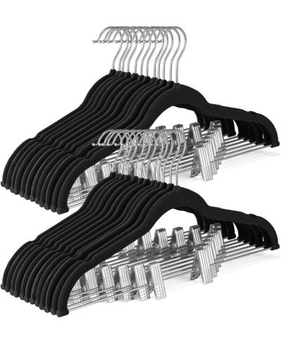 HOUSE DAY Velvet Skirt & Pant Hangers with Adjustable Clips Black 24 Pack