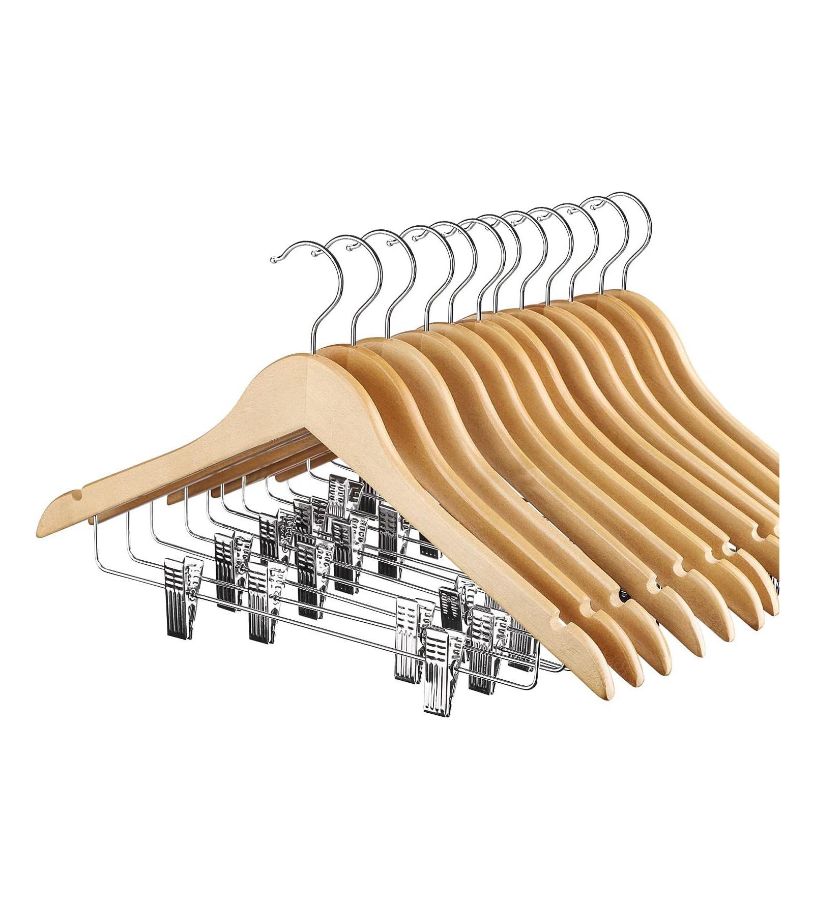 HOUSE DAY Wooden Suit & Skirt Hangers with Adjustable Clips Natural 12 Pack