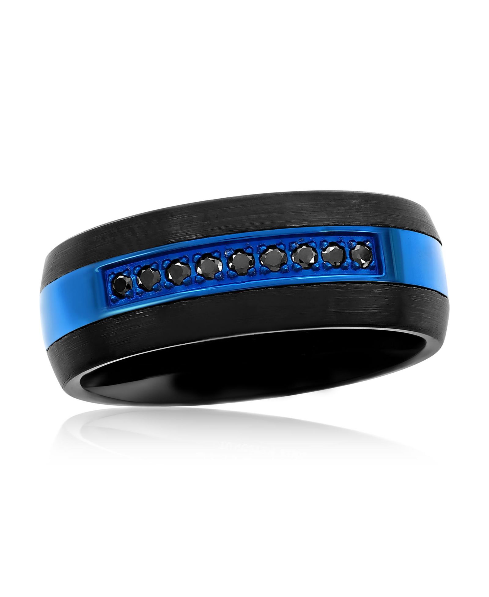 Кольцо с черным CZ и синим Tungsten