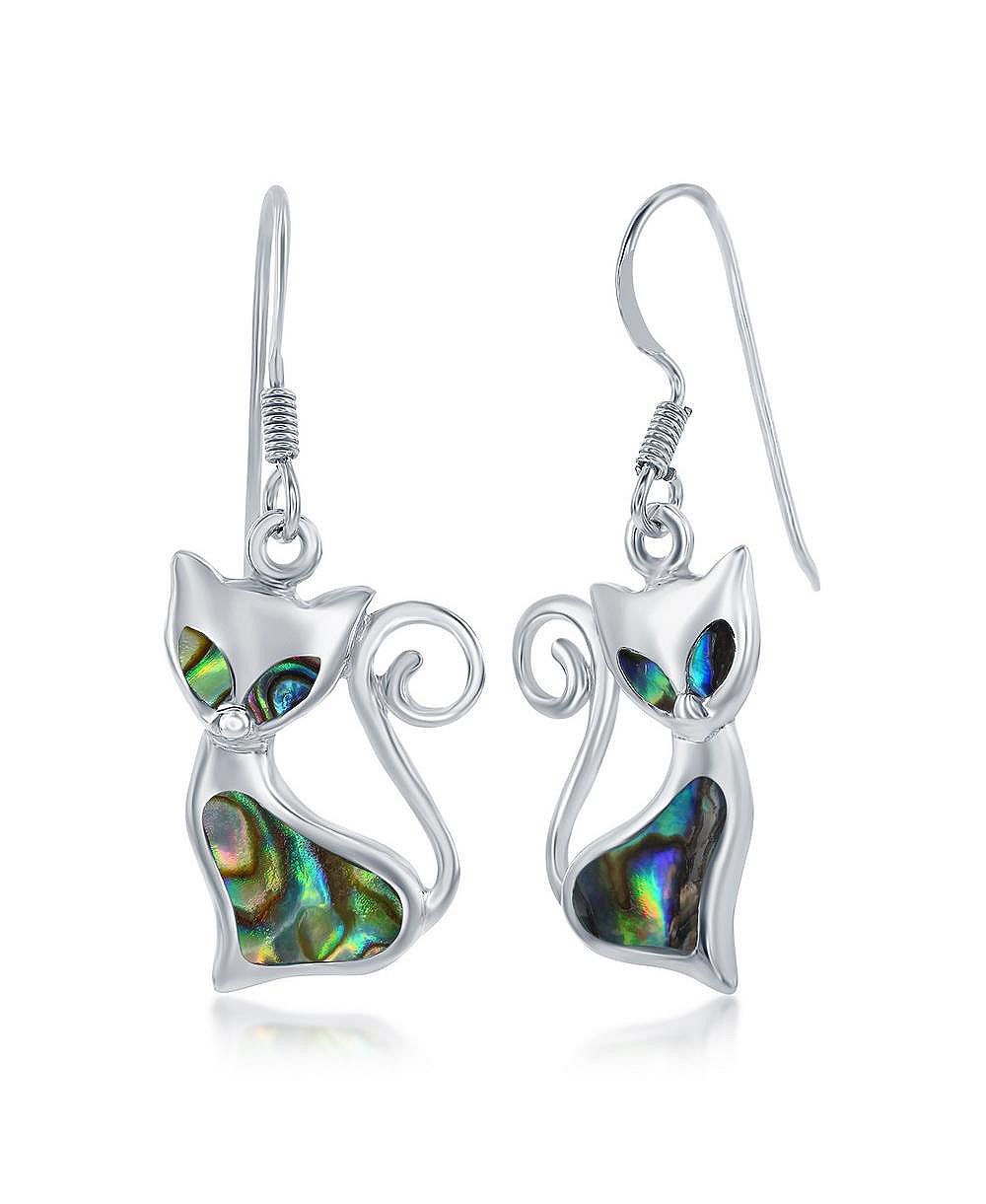 Caribbean Treasures Sterling Silver Abalone Cat Earrings