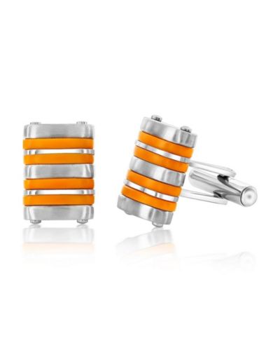 Metallo Stainless Steel Blue Rubber Striped Cuff Links