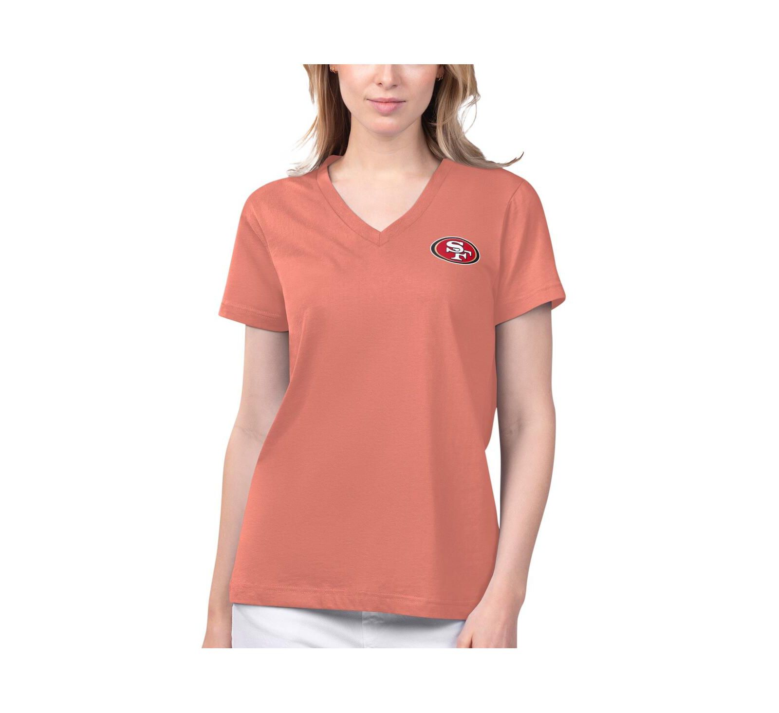 Women's Margaritaville Coral San Francisco 49ers Game Time V-Neck T-shirt
