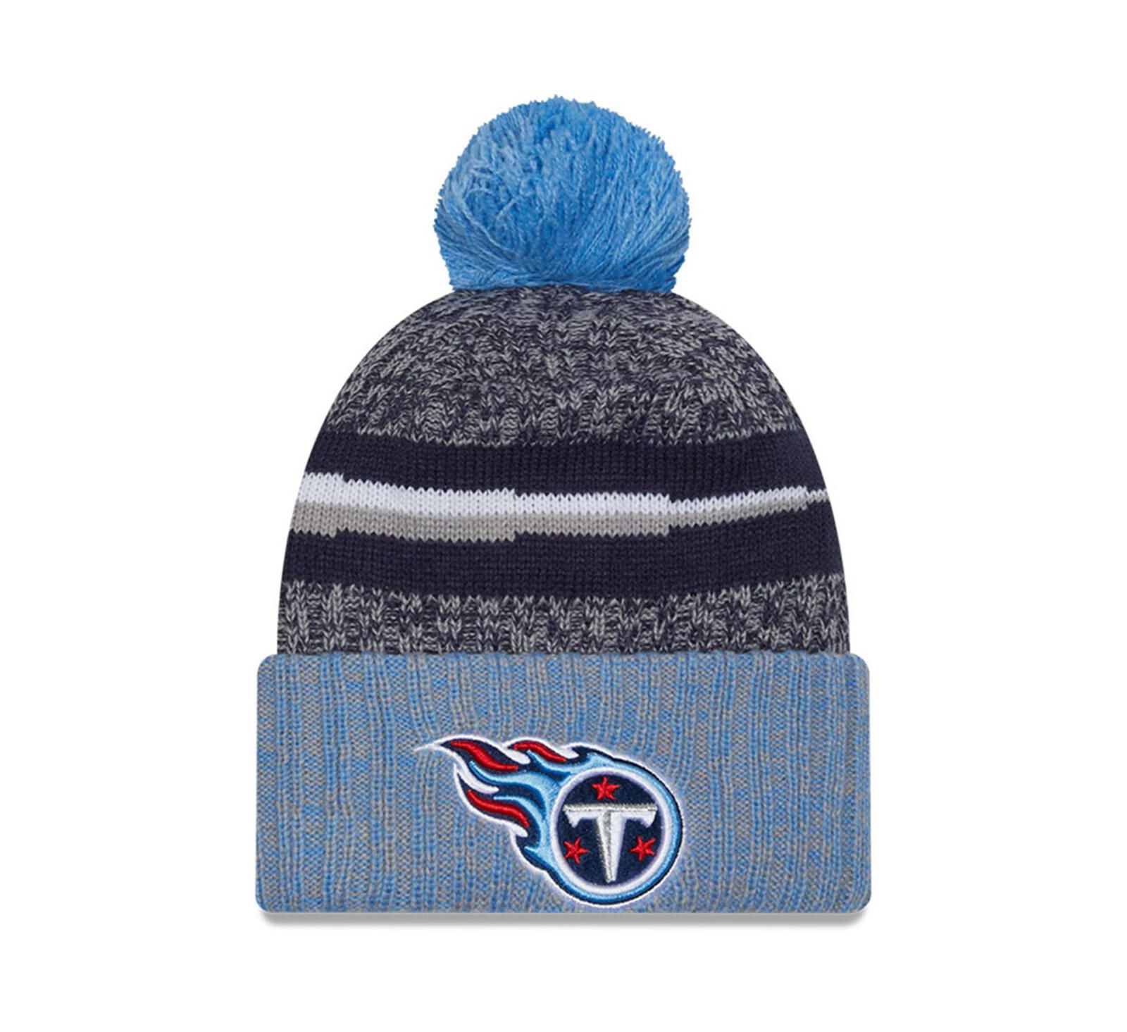 Мужская вязаная шапка New Era Navy, Light Blue Tennessee Titans 2023 Sideline Sport Cuffed Pom