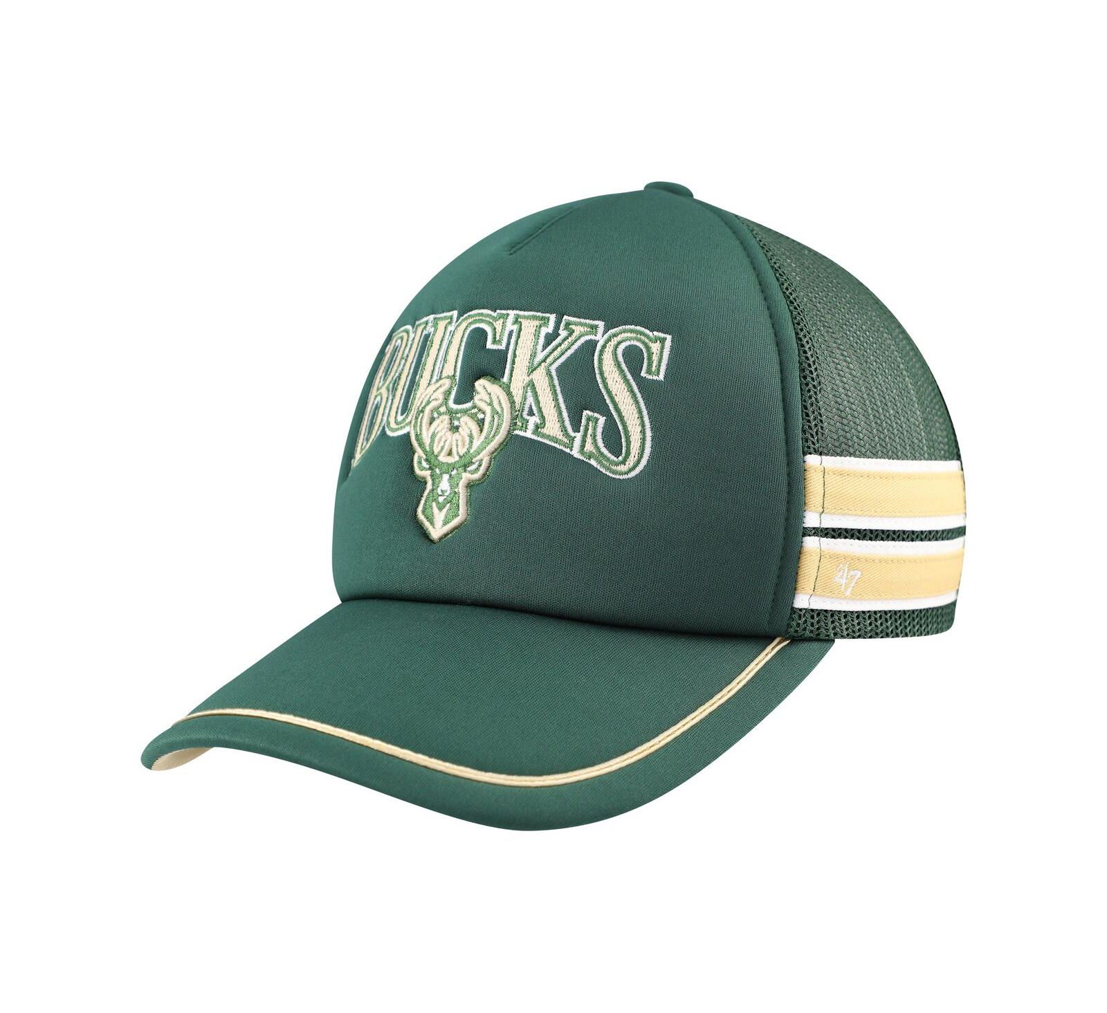 Men's '47 Brand Hunter Green Milwaukee Bucks Sidebrand Stripes Trucker Adjustable Hat