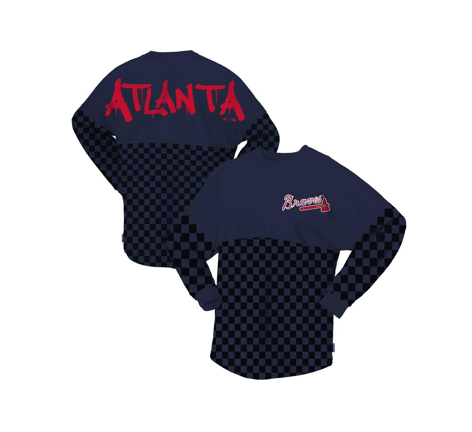 Women's Spirit Jersey Navy Atlanta Braves Checker Print Long Sleeve T-Shirt