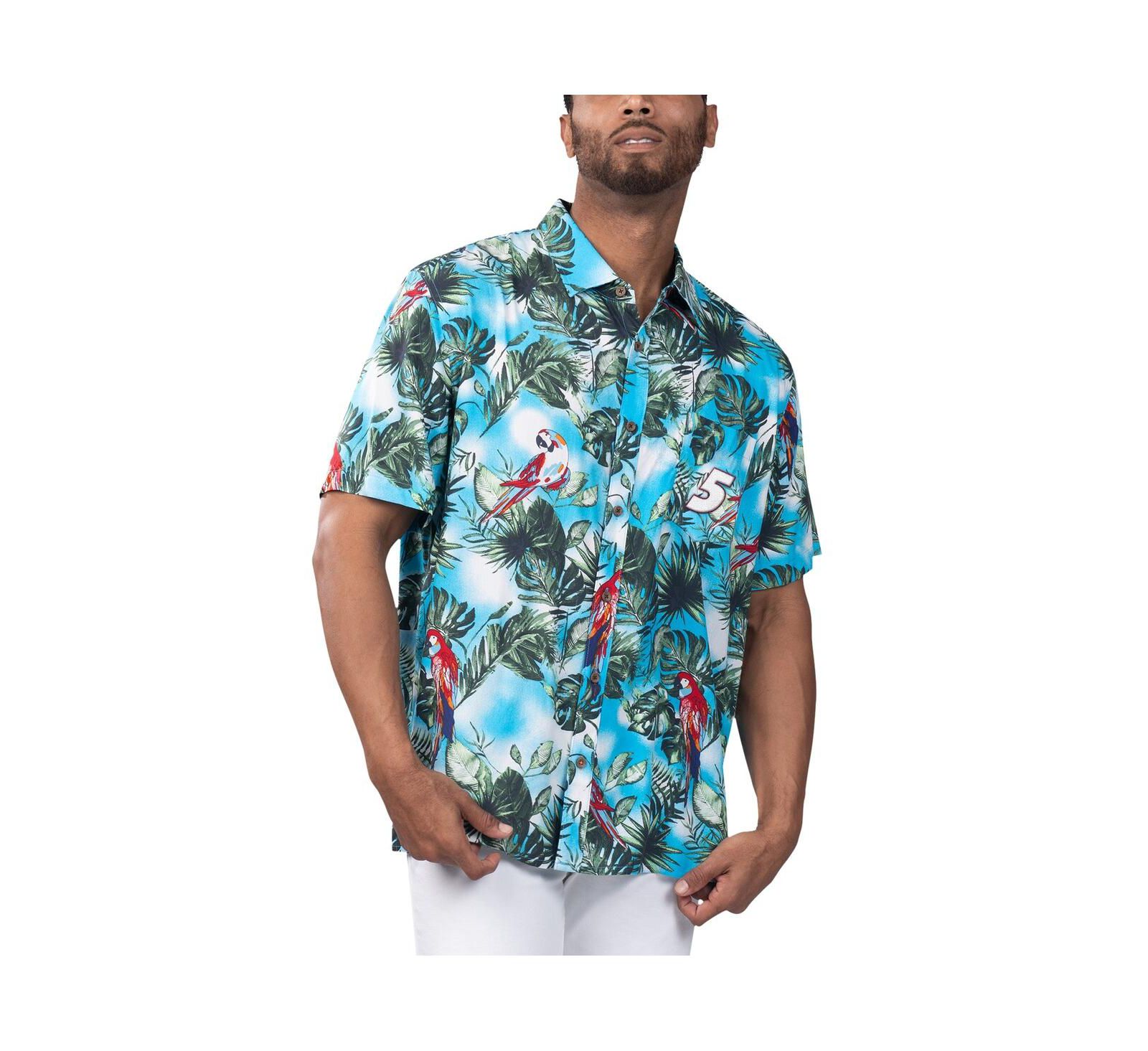Мужская рубашка Margaritaville Light Blue Kyle Larson Jungle Parrot Party Button-Up
