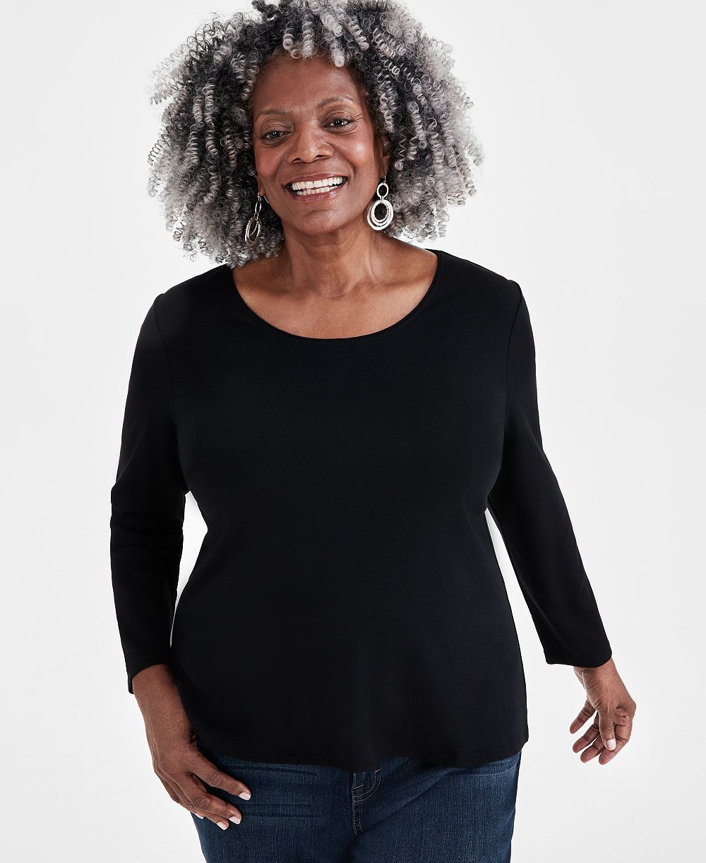 Style & Co Plus Size Long-Sleeve Scoop-Neck Top, Macy's Exclusive