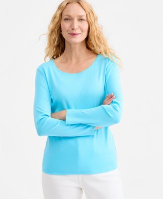 Style & Co Женский Cotton Long-Sleeve Scoop-Neck Top