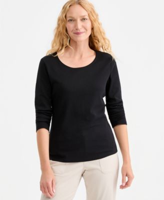 Style & Co Women's Cotton Long-Sleeve Scoop-Neck Top, Created for Macy's